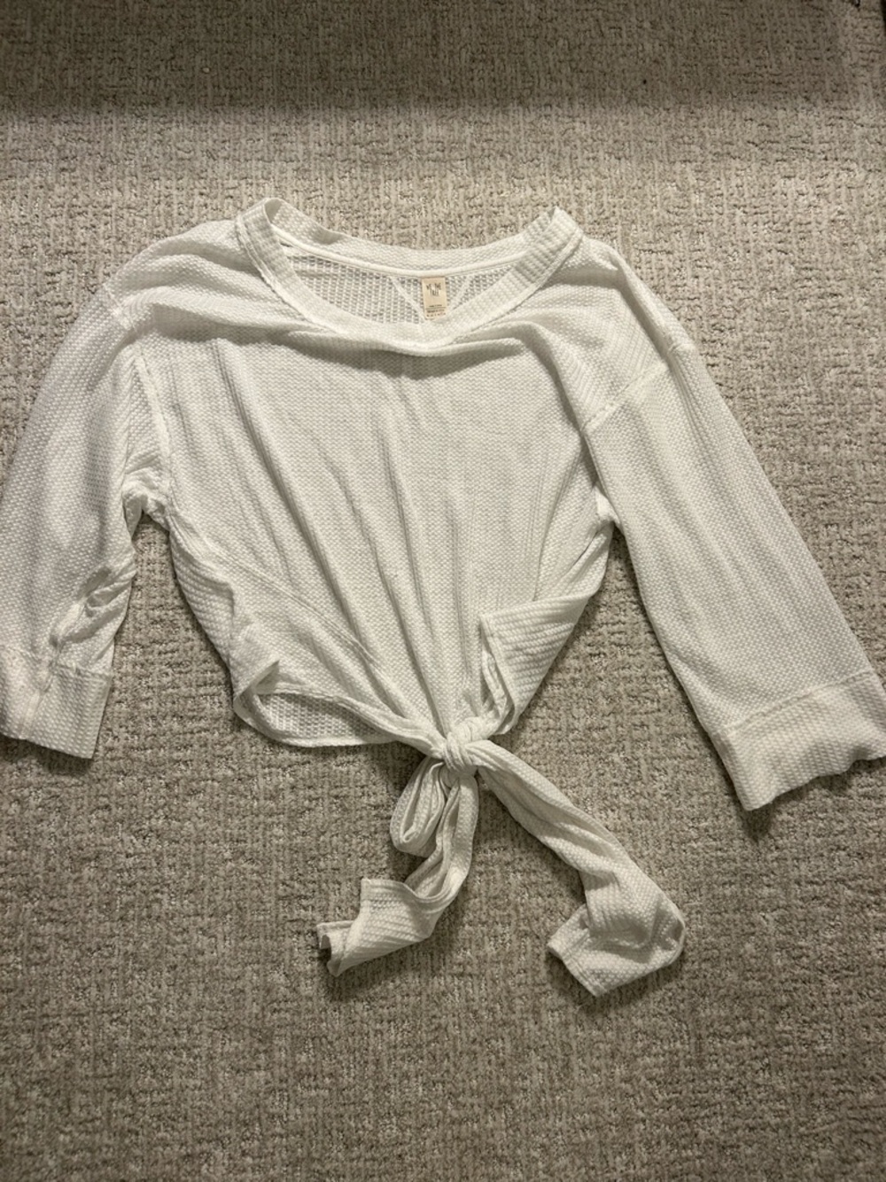 We The Free White Tie-Front Waffle Knit Crop Top